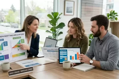 Mortgage lender discussing mortgage timeline options