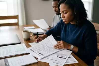 Homebuyer organizing mortgage application documents