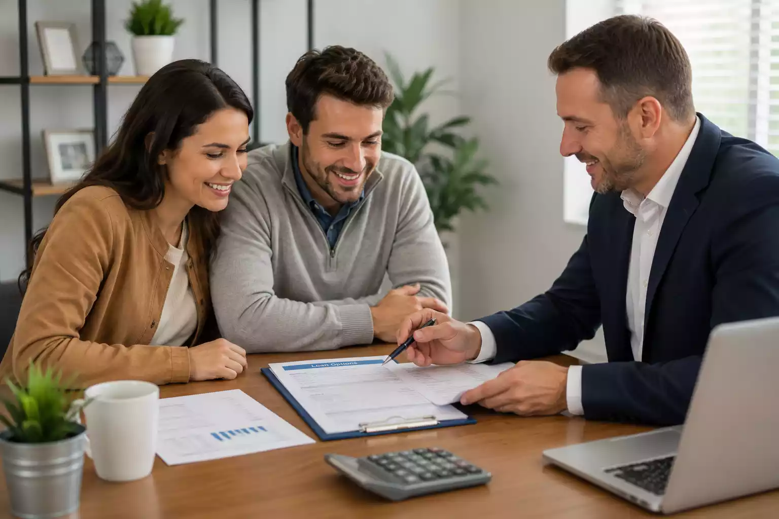 Homebuyers meeting with a mortgage lender during the loan approval process