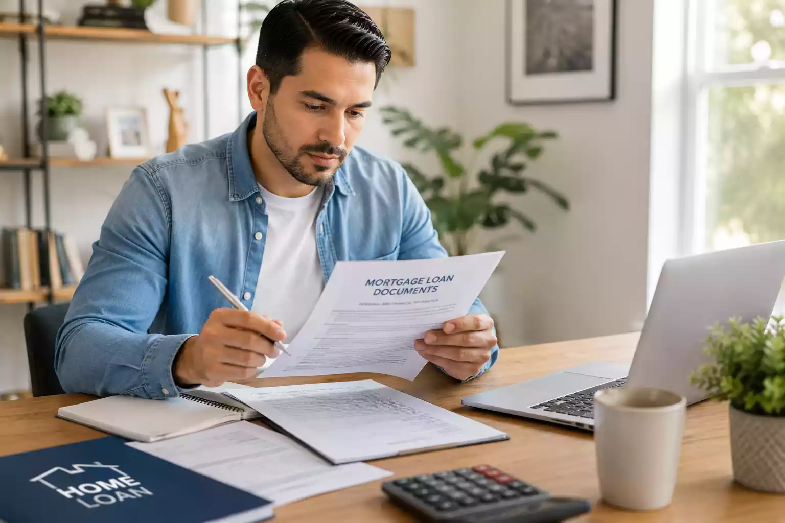 Homebuyer reviewing mortgage documents before closing