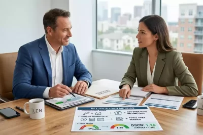 Mortgage lender discussing a DSCR loan with a real estate investor