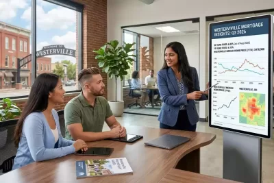 Mortgage lender explaining home loan options to homebuyers